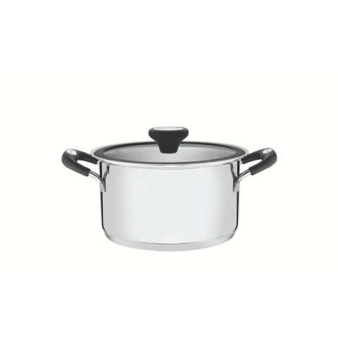 Caçarola Funda Tramontina Solar Silicone Aço Inox Fundo Triplo 20 cm 3.6 L Tampa De Vidro