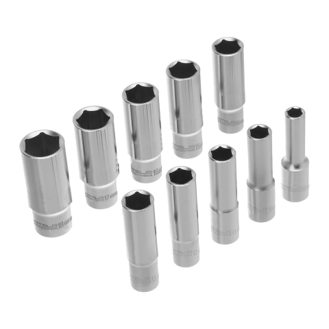 Jogo Soquete Sextavado Longo 3/8 10 Peças Stels Aço CrV 8-19mm Suporte Incluso