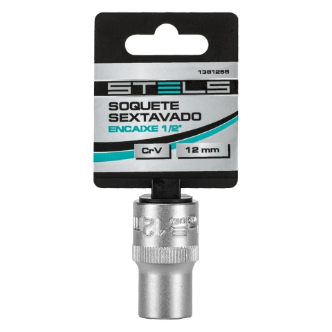 Soquete Sextavado 12 mm Encaixe 1/2 Polegada Cromo Vanádio com Clip Stels