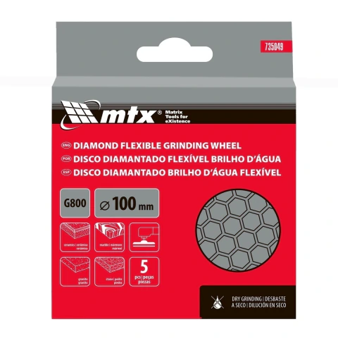 Disco Lixa Diamantada Flexível Seco G800 100mm 5mm MTX 735049 Acabamento Impecável