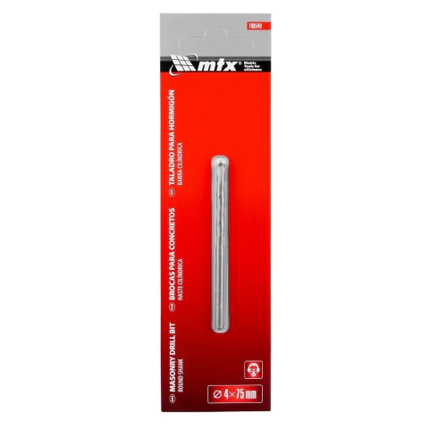 Broca Para Concreto 4 X 75 Mm Haste Cilíndrica Aço 40X Metal Duro Mtx