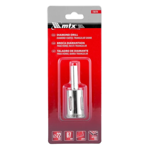 Broca Diamantada Para Vidro 22mm Haste Triangular Aço 45 MTX
