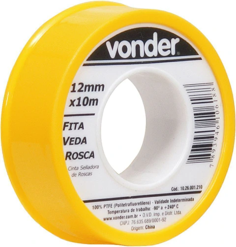 Fita veda rosca 12mmx10m ptfe teflon Vonder