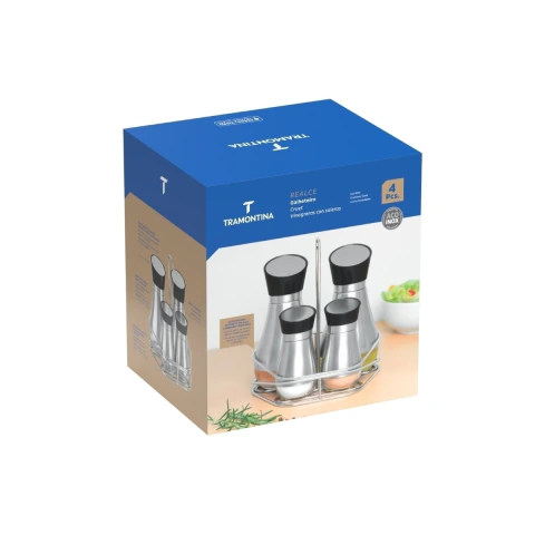 Conjunto Galheteiro Tramontina Realce 4 Peças Suporte Inox Azeite Vinagre Sal Pimenta