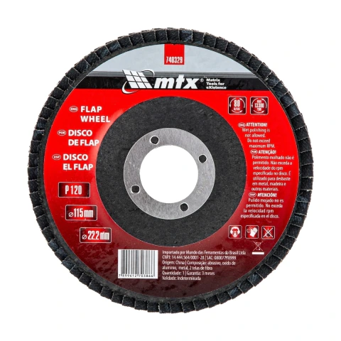 Disco Flap Grão 120 115 X 22,2 Mm Óxido De Alumínio 1 Peça Mtx