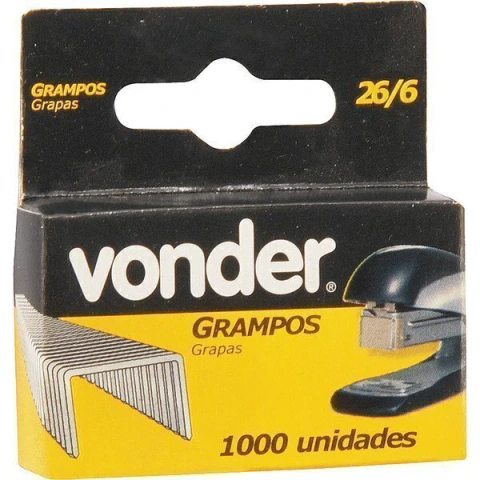 Grampo 6mm Reto 26/6 Grampeador Escritório 1000 Vonder