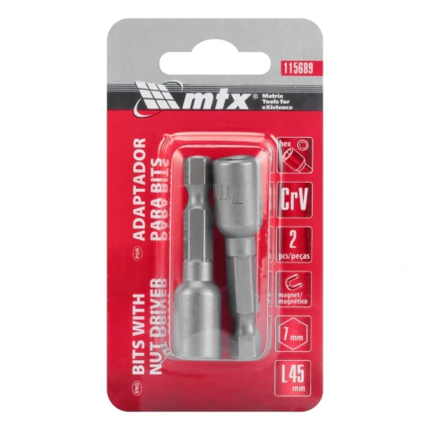 Soquete Magnético Para Parafusadeira 7 mm 45 mm 2 Peças Mtx Aço 40ACR 1/4 Polegada