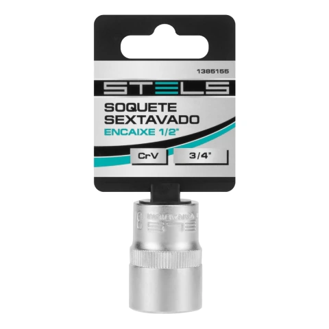 Soquete Sextavado Longo 22mm Encaixe 1/2 Polegada Cromo Vanádio Com Clip Stels