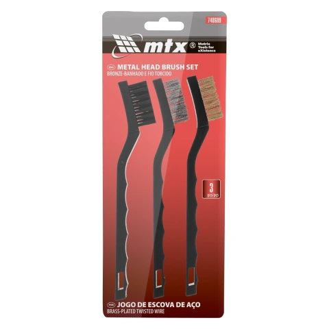 Jogo De Escova De Aço Pequena 3 Peças Com Cabo Plástico 175 Mm Mtx