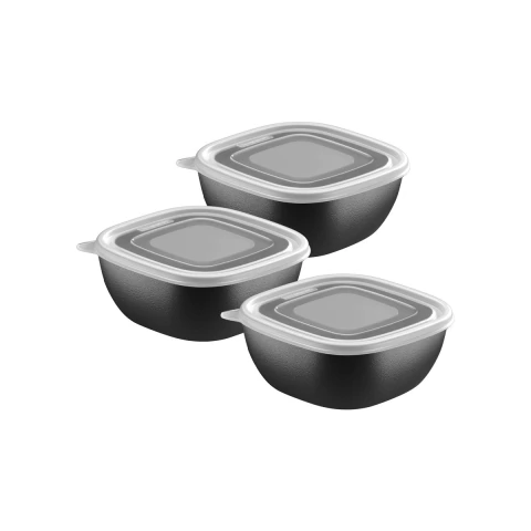 Jogo De Potes Tramontina MixColor 3 Peças 600 Ml Polipropileno Preto Com Proteção Antimicrobiana