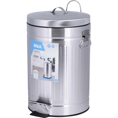 Lixeira Inox Retrô 12 Litros Kala Com Balde Removível E Pedal