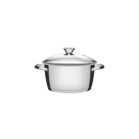 Caçarola Funda Aço Inox 16 cm 1,5 L Fundo Triplo Com Tampa De Vidro Tramontina Allegra Indução