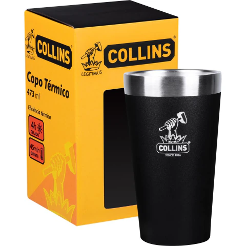 Copo Térmico Sem Tampa 473Ml Inox Preto Para Bebidas Quentes E Frias Collins