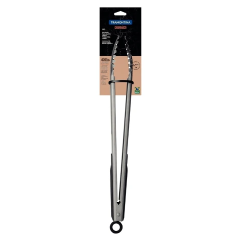 Pegador De Carne Tramontina Churrasco Black Aço Inox Com Proteção Emborrachada Sistema Abre E Fecha