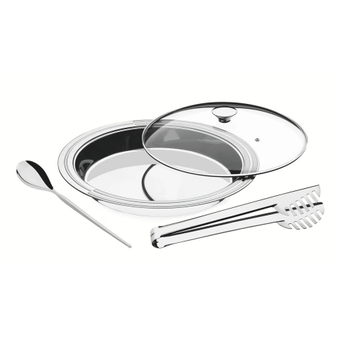 Kit Para Servir Tramontina Ciclo 3 Peças Redondo Aço Inox Com Tampa De Vidro Elegante Sofisticado