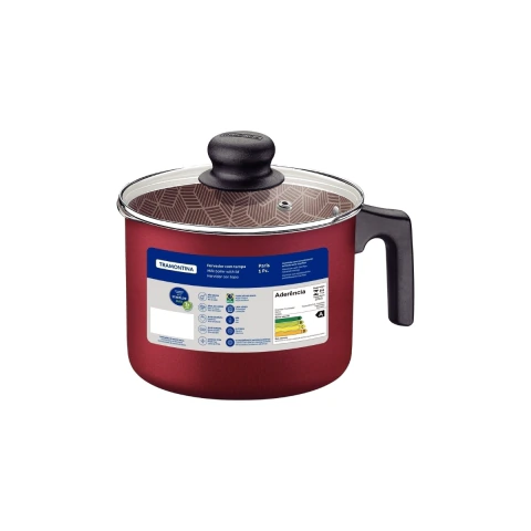 Fervedor Tramontina Paris Antiaderente Starflon Max 16 Cm 2,7 L Com Tampa De Vidro Alumínio Vermelho