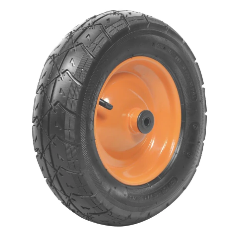 Pneu Com Câmara 3.5/8'' Roda Metálica Tramontina Para Carrinho De Mão Com Bucha Plástica