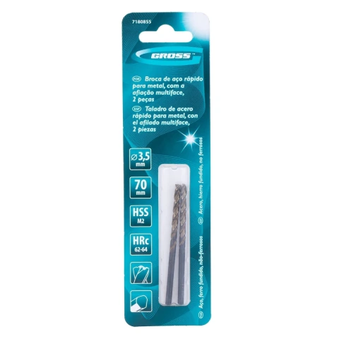 Broca Aço Rápido M2 Profissional Para Metal 3,5 x 70 mm 2 Peças Gross