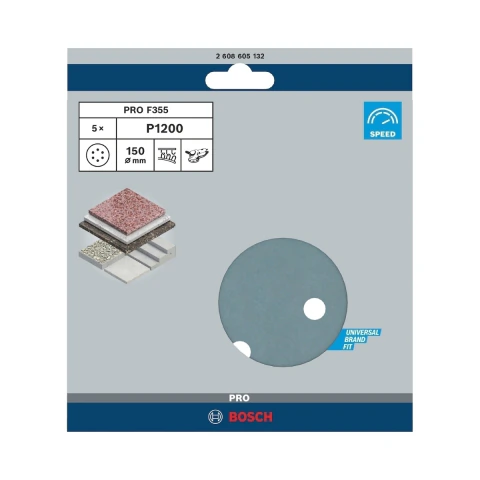 Disco De Lixa Bosch Pro F355 150mm Grano 1200 - 5 Unidades