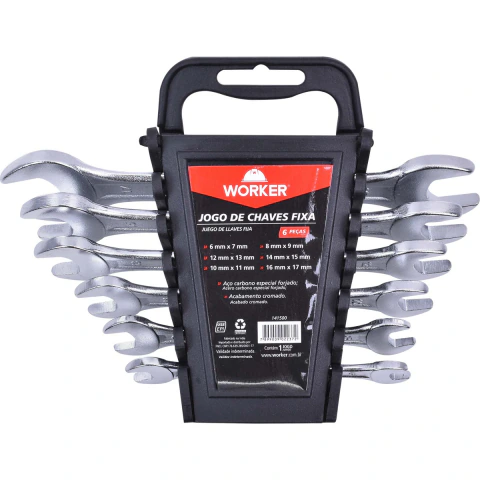 Jogo Chave Fixa 6 Peças 6-17Mm Cromada Aço Carbono Worker