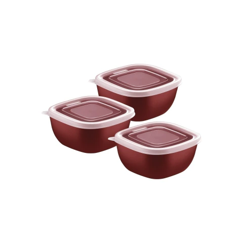 Jogo De Potes Tramontina MixColor 300ml 3 Peças Polipropileno Livre De BPA Vermelho Com Tampa