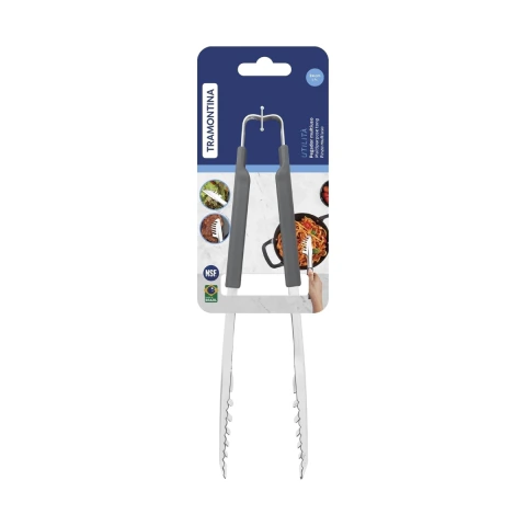 Pegador Tramontina Utilità Aço Inox Com Cabo Emborrachado Cinza 24 cm Utensílio De Cozinha
