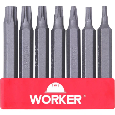 Jogo Bits Torx 7 Peças 1/4'' T10 T40 Aço Vanádio Worker