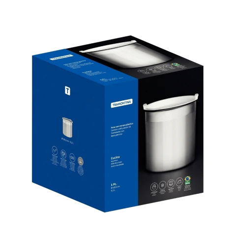 Pote Tramontina Cucina Em Aço Inox Para Mantimentos 18,5 Cm 5,2 L Com Tampa Plástica