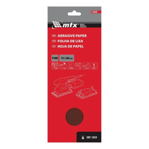 Folha De Lixa Costado De Papel Grão 1000 115x280mm 5 Peças Mtx Para Acabamento E Polimento