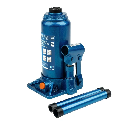 Macaco Hidráulico Garrafa 5T Elevação 197-382mm Stels 5109755 Válvula de Segurança
