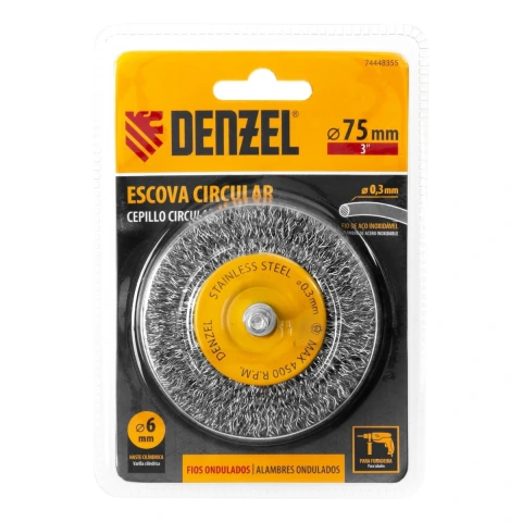 Escova Circular Inox 75mm 1/4'' (6mm) 0,3mm Denzel