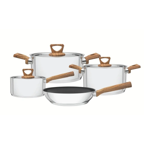 Jogo De Panelas Tramontina Brava Antiaderente Aço Inox Fundo Triplo 4 Peças Efeito Amadeirado