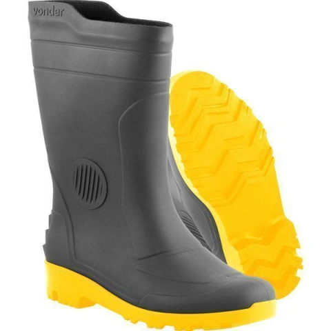 Bota pvc 44 cano médio s/ forro preta/amarela ca36103Plus