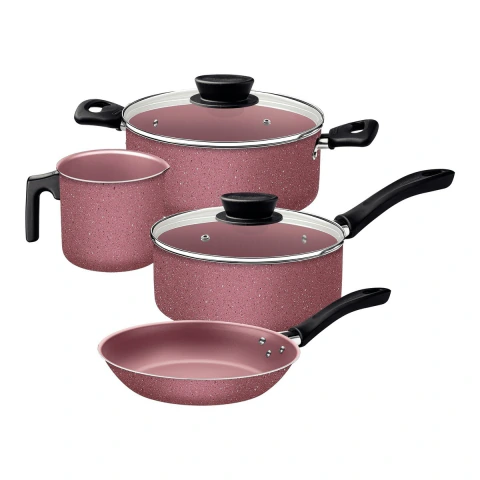 Jogo De Panelas Tramontina Linz 4 Peças Alumínio Antiaderente Starflon Max Rosa 1,2mm 1,4mm