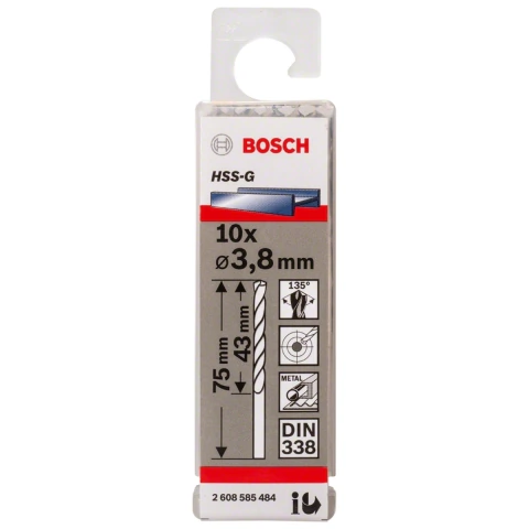 Broca Para Metal Bosch Aço Rápido Hss-G 3,8mm 10 Peças