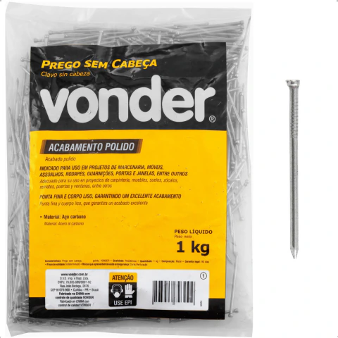 Prego sem Cabeça 13 x 18" (1.1/2 x 15") Polido 1 Kg Vonder