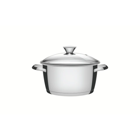 Caçarola Funda Tramontina Allegra Aço Inox Fundo Triplo 18 cm 2,2 L Tampa De Vidro Indução