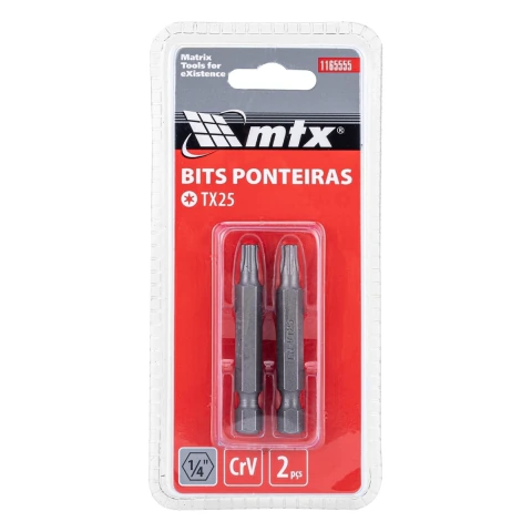 Par De Bits Torx T25 Aço Cromo Vanádio 50 Mm 1/4 Polegada Mtx