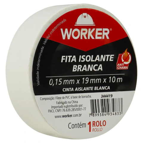 Fita Isolante Antichama 19mmx10m Branca Isolamento Elétrico Worker