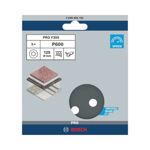 Disco De Lixa Bosch Pro F355 125mm Grano 600 - 5 Unidades