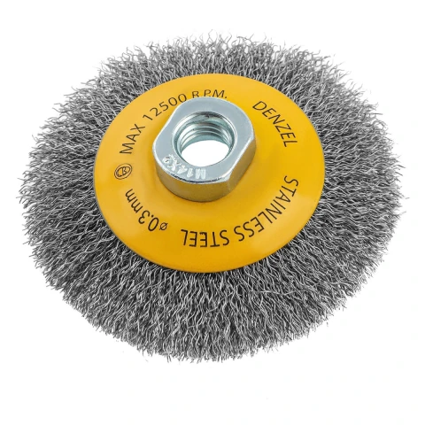 Escova Circular 100mm M14 Aço Inox Fios Ondulados 0,3mm Denzel