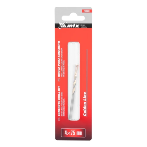 Broca Para Concreto 4 X 75 Mm Haste Cilíndrica Aço 40X Liga VK8 1 Peça Mtx Golden Line