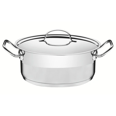 Caçarola Tramontina Professional Rasa Aço Inox Fundo Triplo 28 cm 7,1 L com Tampa Plana Indução