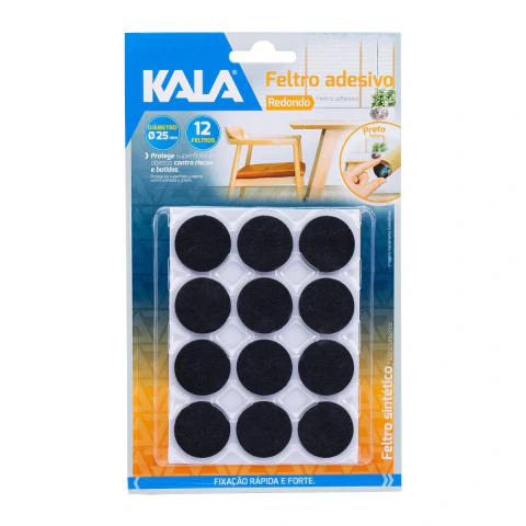 Feltro Adesivo Preto 25mm 12 Unidades Proteção Antirrisco Kala