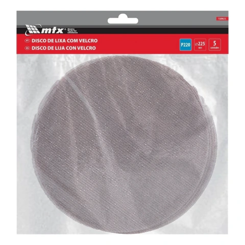 Disco de Lixa Telado Velcro Grão 220 Diâmetro 225mm 5 Peças