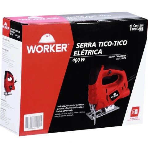 Serra Tico Tico 400W 220V Encaixe T/U Worker - Cortes Madeira 55mm, Aço 6mm, Alumínio 5mm