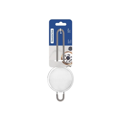 Peneira Tramontina Softta Aço Inox 8,8 cm Com Cabo E Alça Em Silicone Cinza Para Cozinha