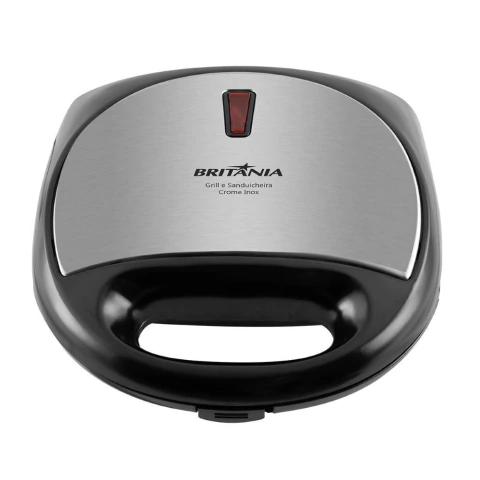 Grill e Sanduicheira Crome Inox Britânia Com Chapas em Formato Grill Revestimento Antiaderente 127V