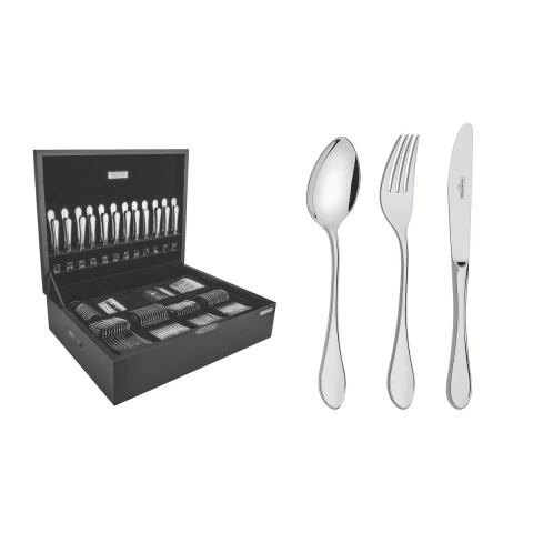 Faqueiro Tramontina Italy 130 Peças Aço Inox Facas Forjadas 6mm Estojo De Madeira