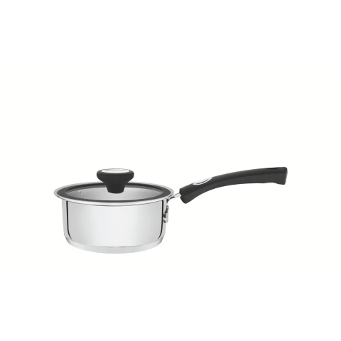 Panela Tramontina Solar Silicone Aço Inox Fundo Triplo 16 cm 1,4 L Com Tampa De Vidro Indução